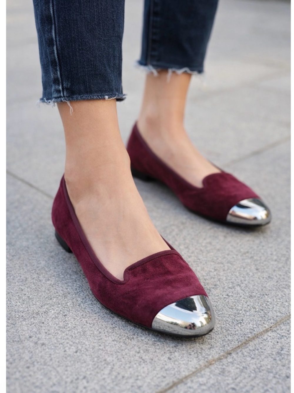 Sam Edelman burgundy with silver metallic toed flats size 10